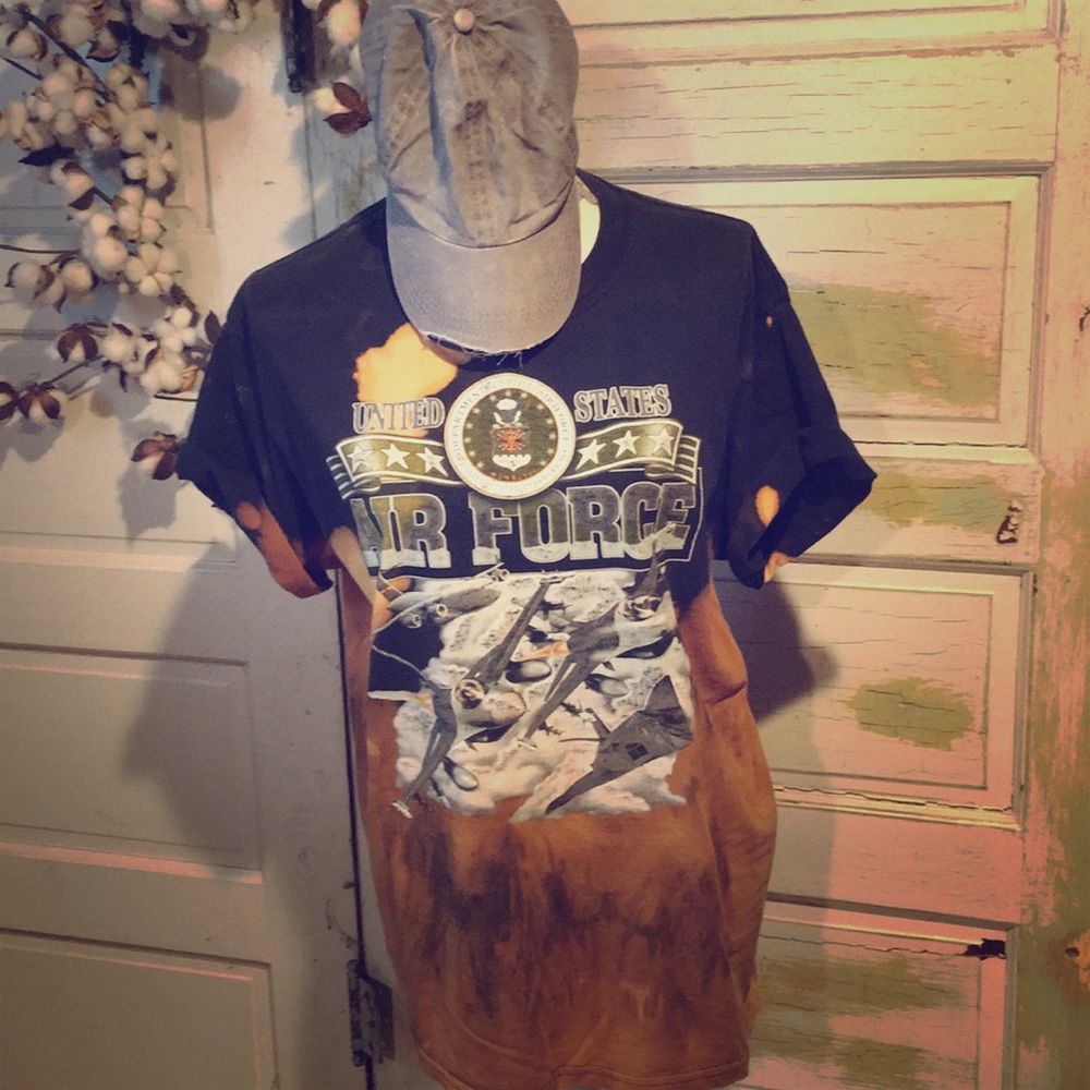 🎃Hand distressed and bleached Air Force Tee sz L